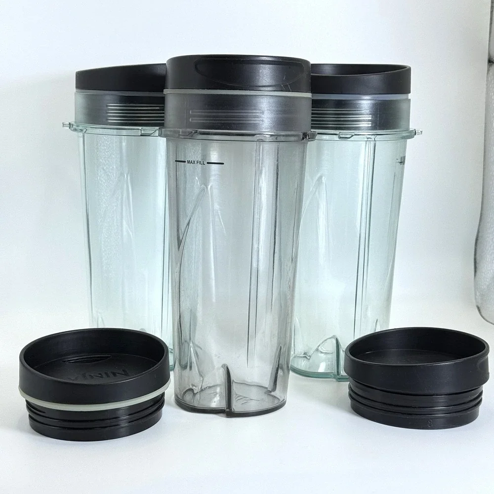 Set of 3 Ninja 24oz Cups Replacement Parts w/ Sip Lids Single‎ Serve BL480 BL770